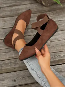 Women's Ballet Flats with Adjustable Strap, Comfortable Slip-On Mary Jane Shoes, Knit Casual Footwear for Daily Wear