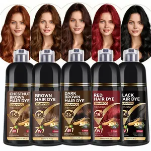 500ml 7-in-1 Hair Color Shampoo｜Family Size｜Colors, Cleanses & Nourishes in One Step｜Gentle Herbal Formula for Shine & Vibrant-Looking Hair｜5 Shades: Black, Brown, Dark Brown, Chestnut Brown, Red｜Hair Dye Shampoo