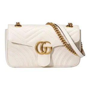 Pre-owned GUCCI Leather Shoulder Bags GG Marmont 26 Shoulder Bag in White Matelassé with Gold Tone Hardware
