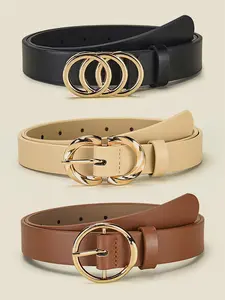 3pcs, Elegant Women's Belt Set, Fashion Belts, Alloy Buckle Design, Colors, Perfect for Jeans & Dresses, Daily Commute Accessory