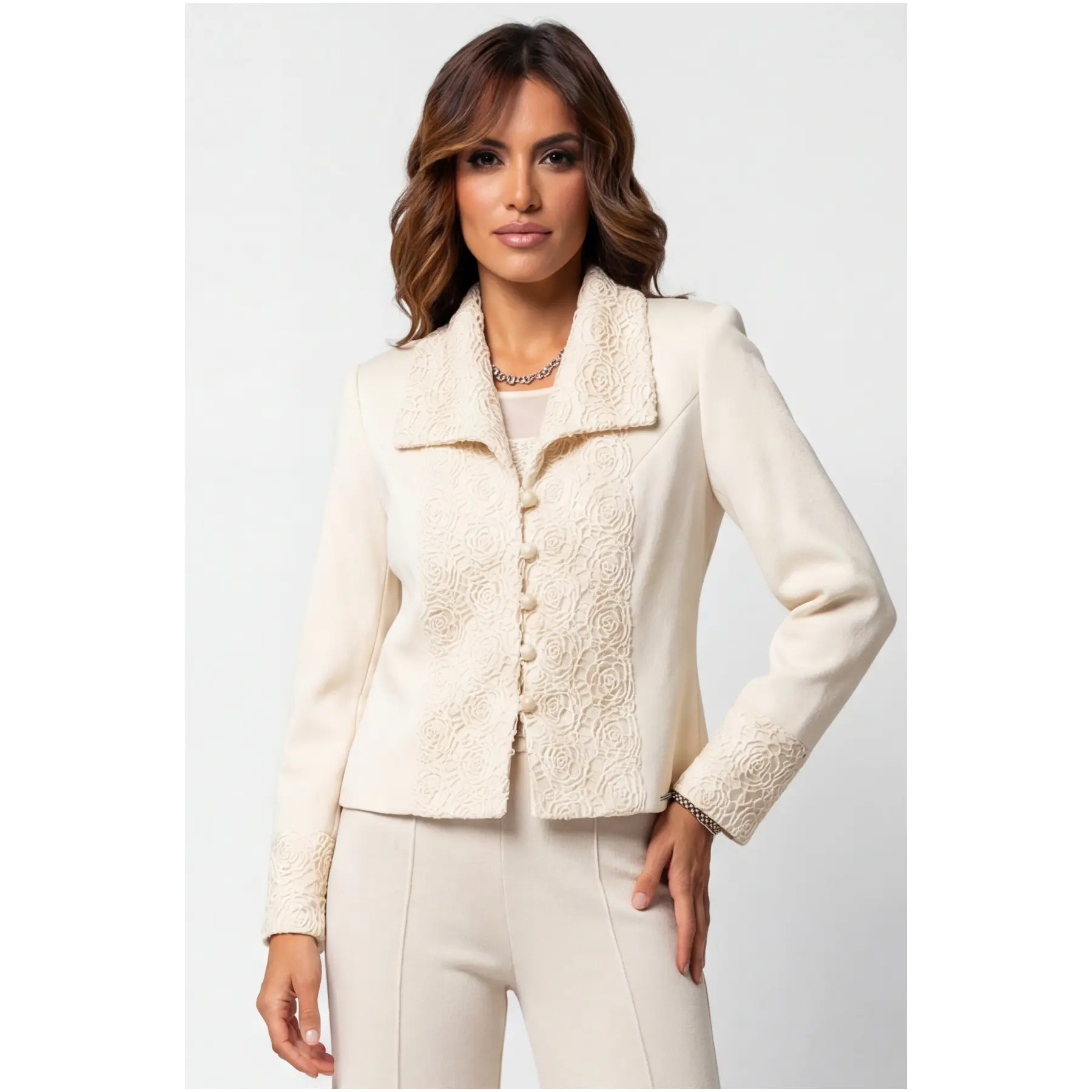 Luna Fashion House Ivory Lace Tailored Blazer Jody - Elegant Fitted Long Sleeve Blazer for Evening Occasions & Capsule Wardrobes