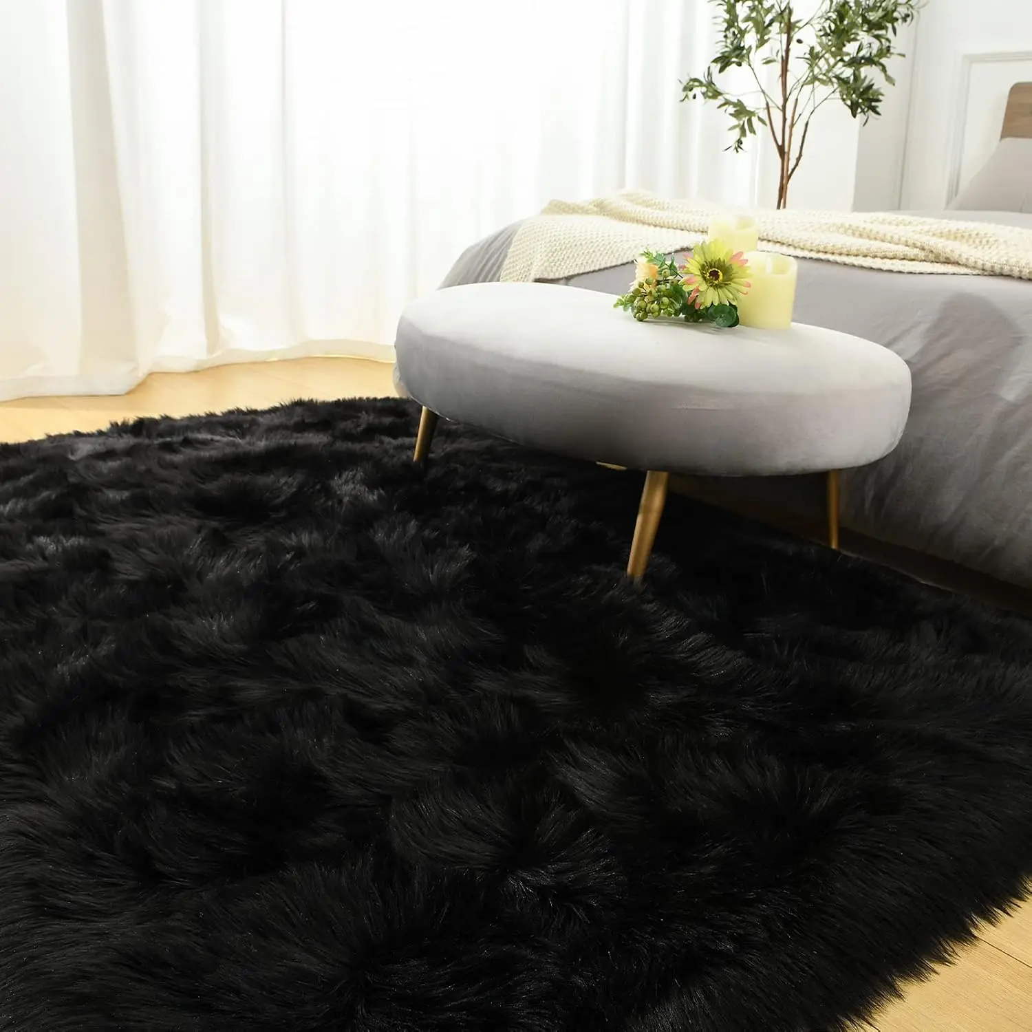 junovo Long Pile Shag Rug, Ultra Soft Luxury Plush Fluffy Area Rug for Living Room, Bedroom Shaggy Rug