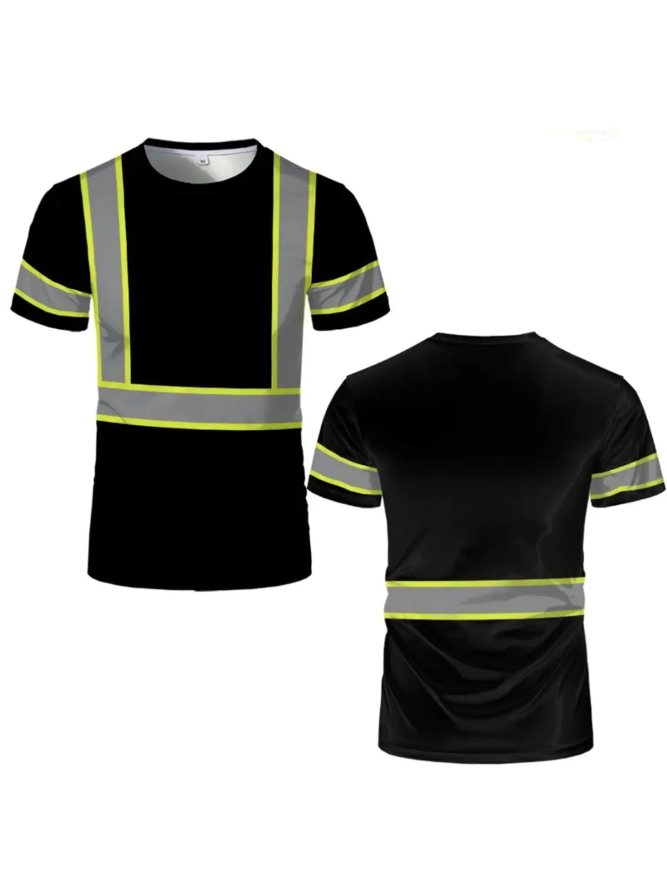 Simple striped safety work Workwear T-shirt Work Safety Equipment summer casual short sleeved 3D printed round neck T-shirt top