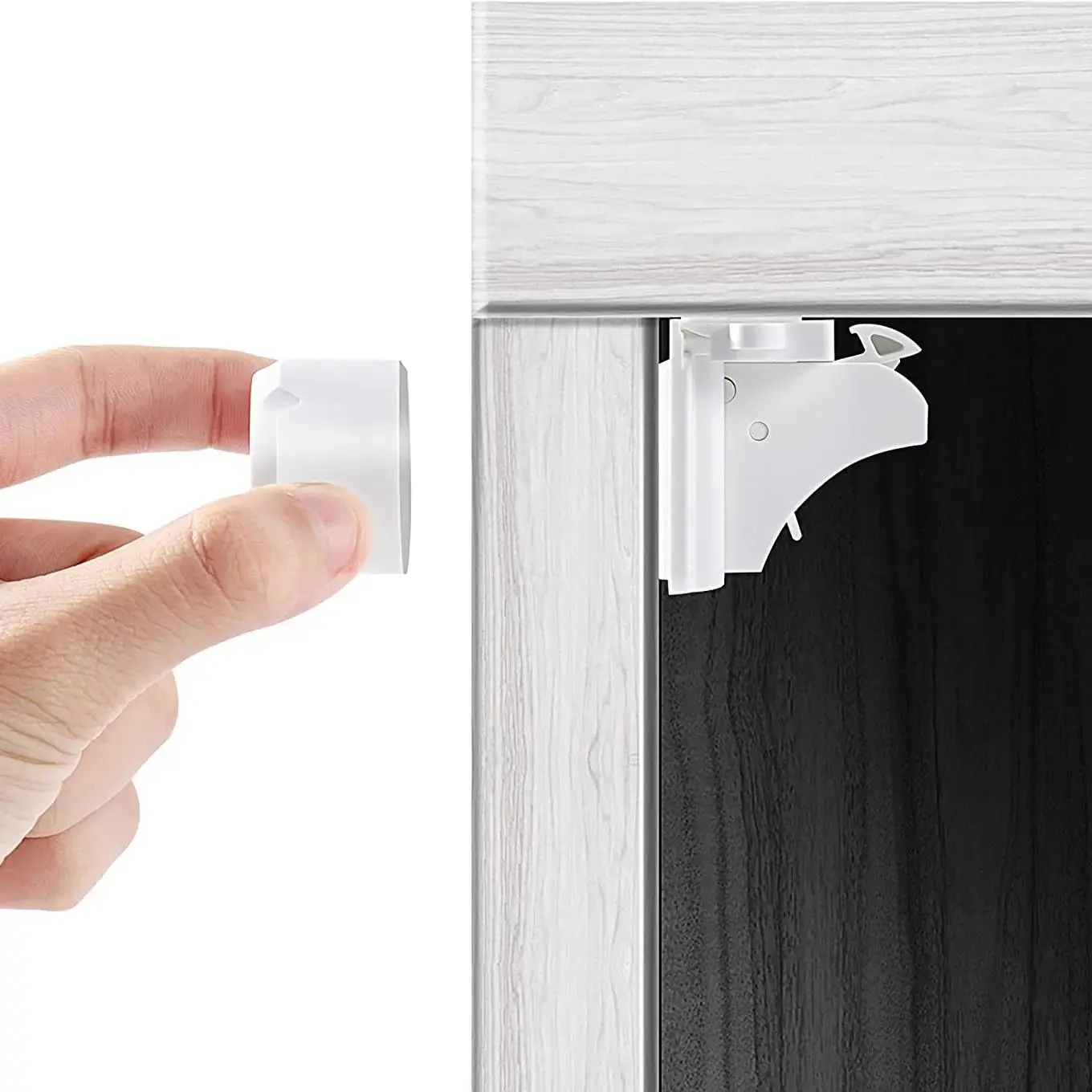 Cabinet lock and safety lock tested by mom, including magnetic key and 2 mounting brackets, designed for repeated use on multiple locks