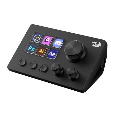 Redragon SS551 Stream Station Gaming Accessory - All-in-1 Macro Pad LCD Remote Controller with Dials, 6 LCD Buttons, Calendar, Plug-and-Play, Animation Support, Gamer Stuff for Content Creators, PC-Mac Compatible