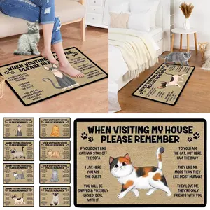 Keep in Mind When Visiting the House Cartoon Cat Welcome Doormats Home Decoration Anti-Slip Front Door Floor Mats Rugs Carpets Does not apply