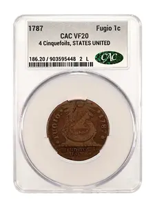 1787 Copper Fugio Cent 1c Coin CAC VF20