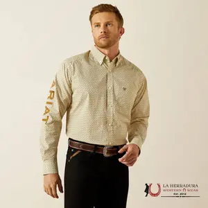 ARIAT MENS TEAM PORTLAND FITTED LS SHIRT CREAM/LIGHT BROWN 10062251