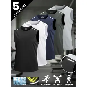 5-pack Men's Summer Breathable Cool Outdoor Sports Short Sleeve Oversized Trendy Sleeveless T-Shirt For Men Fitness Running Summer Outfits Men’s Shirts Gifts For Him Tees Menswear Top Tropical