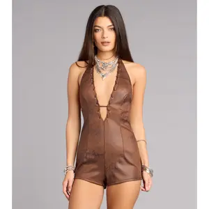 Dusty Trails Suede Halter Romper
