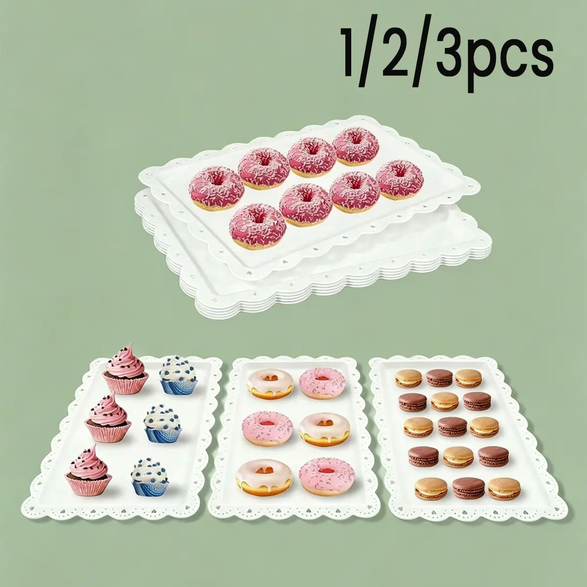 Plastic Dessert Tray, Rectangular Hollow Design, Ideal for Macarons, Cupcakes, Donuts, Perfect for Parties, Weddings, Birthdays