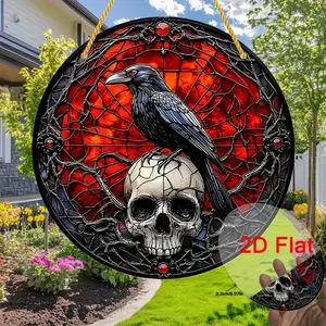 2D Gothic Crow and Skull Acrylic Lightweight Hanging Decoration Ornament, Stylish Home Decor for Halloween and Year-Round Use, Unique Window Light Catcher