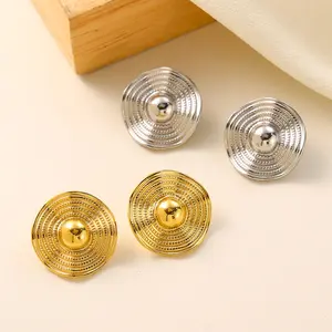 Round brand concave and convex straw hat earrings titanium steel napkin round oil pressure earrings