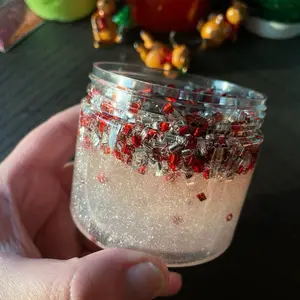 Peppermint Crunchy Bingsu Clear Slime 5oz - Shimmery White Base with Cinnamon Scented Metallic Beads for ASMR Crunch