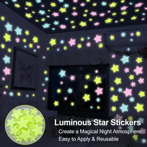 2Pcs Multicolor Glow in The Dark Luminous Stars Fluorescent Noctilucent Plastic Wall Stickers Murals Decals for Home Art Decor Bedroom Room Decorations,Decorative Goods Stickers,Wall Décor