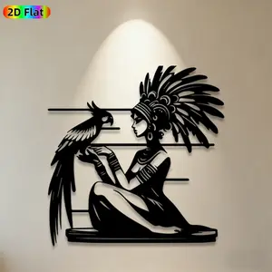 1pc Aztec Woman & Parrot Metal Wall Art, Exotic Aztec Statue Mural, Ideal Gift for New Year, Easter, Tribal Culture Enthusiasts, Weather-Resistant Metal Wall Decor Wall Sculptures, Perfect for Indoor Wall & Outdoor Fence, Eye-Catching Ethnic Home Decor