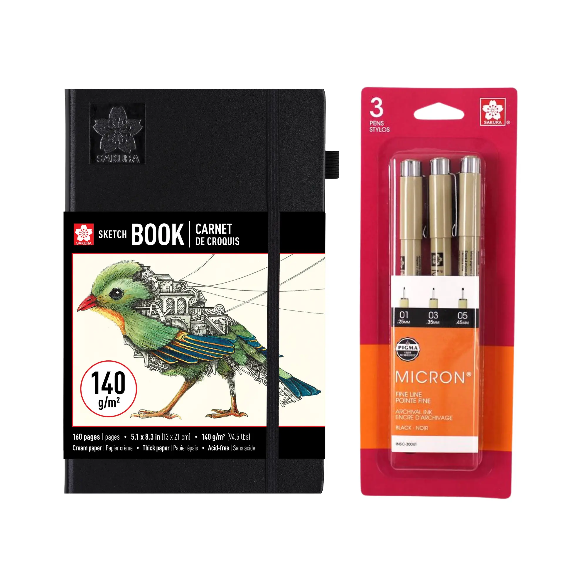 Sakura - A5 Sketchbook 52424 + Micron Black 3PK 30061 - Bundle