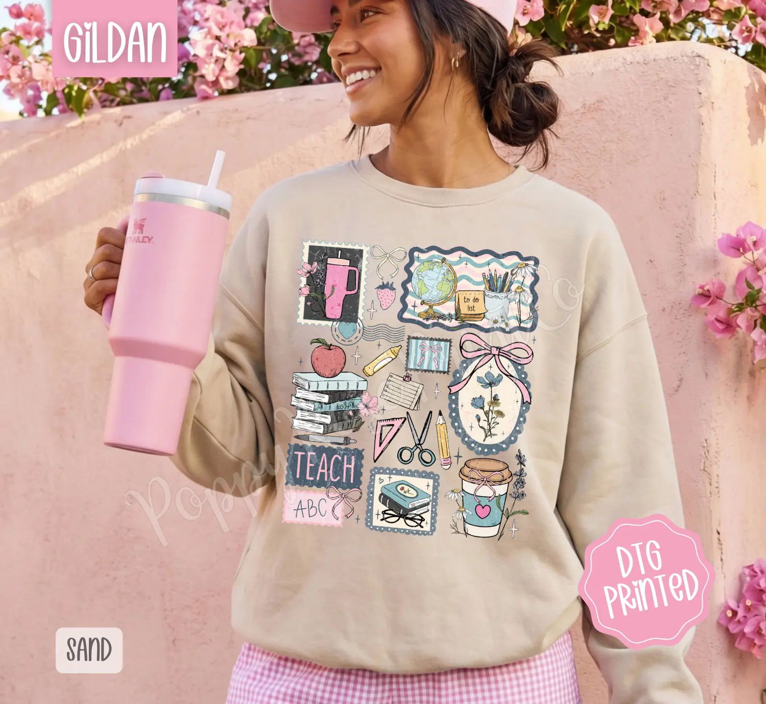 Teacher Collage Sweatshirt, Trendy Women's Sweater