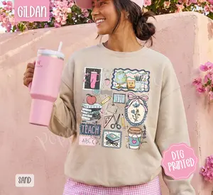 Teacher Collage Sweatshirt, Trendy Women's Sweater