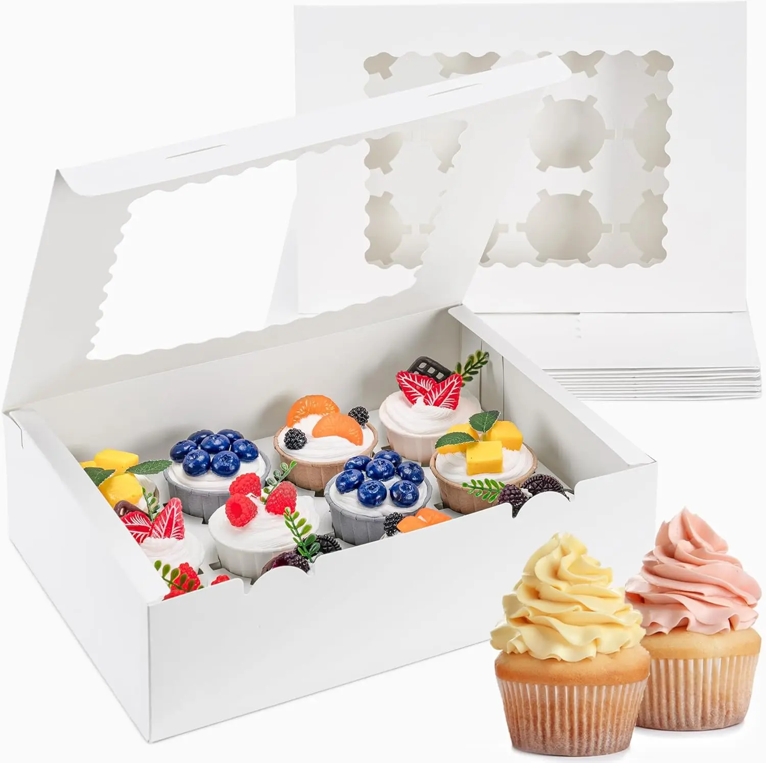 LingengDa 12 Count Cupcake Boxes, 4PCS Cupcake Container with Window, Food Grade Cupcake Holder for Birthday Holiday Party, Bakery Supplies for Cupcakes,...
