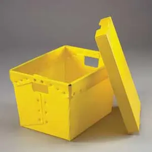 Global Industrial 257920YL 18.5 x 13.25 x 12 in. Corrugated Plastic Postal Mail Tote with Lid Yellow Case - Pack of 10