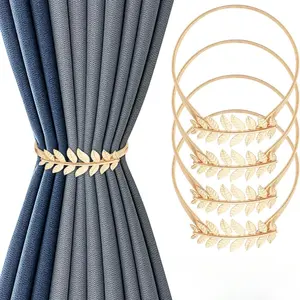 4 Pack Curtain Tiebacks Aluminum Alloy Spring Design Curtain Holdback Leaf Carving Design Curtain Ties for Drapes Curtain Ties Backs Curtain Modern Style Curtain Holdback Decor