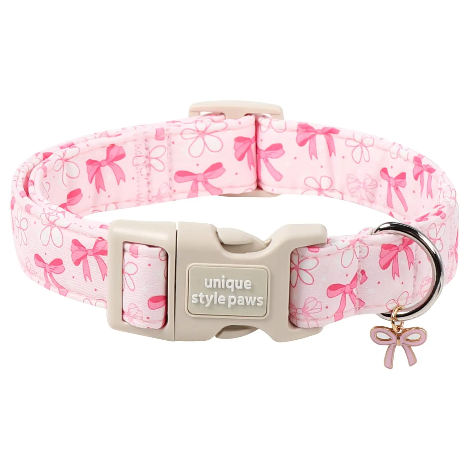 Unique style paws Soft Cotton Pink Bow Dog Collar & Flower Puppy Collar, Adjustable Comfort Fit for Small Medium Large Dogs, Cute Gift for Puppy
