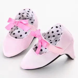 Newborn Baby Girls Princess Shoes, Bowknot Crib With High Heels Moccasins for Photos