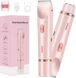 Electric Bikini Trimmer for Women by GlowAura & Dermave, 2-in-1 Dual-Head Razor with Ceramic Blade, Type-C Rechargeable, IPX7 Waterproof Grooming Kit for Body, Face, Underarms, Legs & Intimate Areas