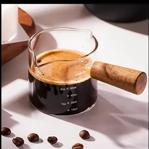 1pc, Double Shot Espresso Cups - Ergonomic Wooden Handle, Dual Spouts, Precise Measuring, Accurate Pouring - Essential Kitchen Accessory for Coffee Lovers, Parties, and Back to School Supplies