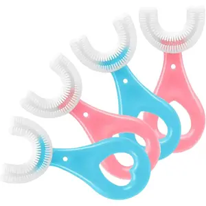 4 Pack U Shaped Toothbrush Kids, Soft Silicone Brush Head Whole Mouth with Handle 360° Oral Teeth Cleaning Design for Toddler Toothbrushes Age 2-6
