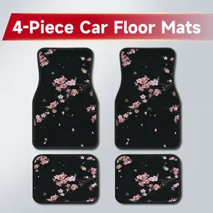 4PCS Cherry Blossom Car Floor Mats, Elegant Japanese Sakura Floral Pattern Wear Resistant Easy Clean Carpet Liners, Ideal Birthday & Holiday Gift for Her, Aesthetic Interior Decor Accessories Fit Sedan SUV Truck Van