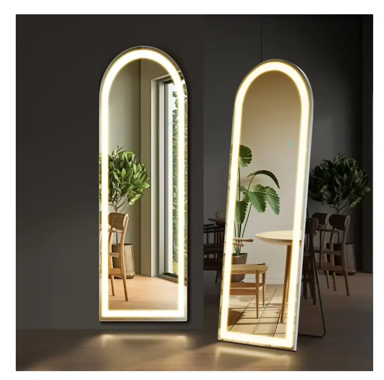 EDX 60"x16" Arched LED Full Length Mirror with Lights, Dimmable Floor Standing Wall Mounted Dressing Mirror, 3 Color Lighting
