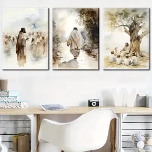 3-Piece 2D Flat Print Frame Set, Jesus Christian Theme, Religious Wall Art, HD Printing, Ideal Gift, Living Room, Bedroom, Office Decor