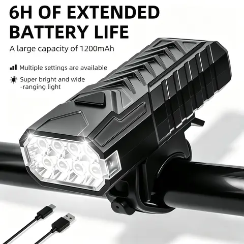 Smart Bicycle Light Set - 8-LED Beads ABS Front & Rear Bike Lights, 1200 Lumens LED, 1200 mAh USB Charging Cycling Gear, 3-Mode, Constant Brightness & Flashing, Safety-Focused Urban Commuting Road Bike Accessory