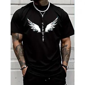 Wings Print Men's Creative Top, Casual Short Sleeve Crew Neck T-shirt, Men's Clothing For Summer Outdoor