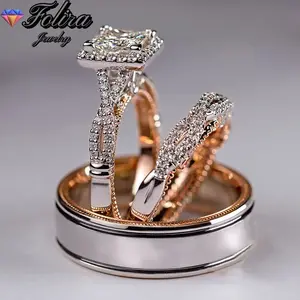 Stackable Ring Set Three-Piece Ring Three-in-One Wedding Engagement Bridal Halo Ring Set for Women Cubic Zirconia Ring Set