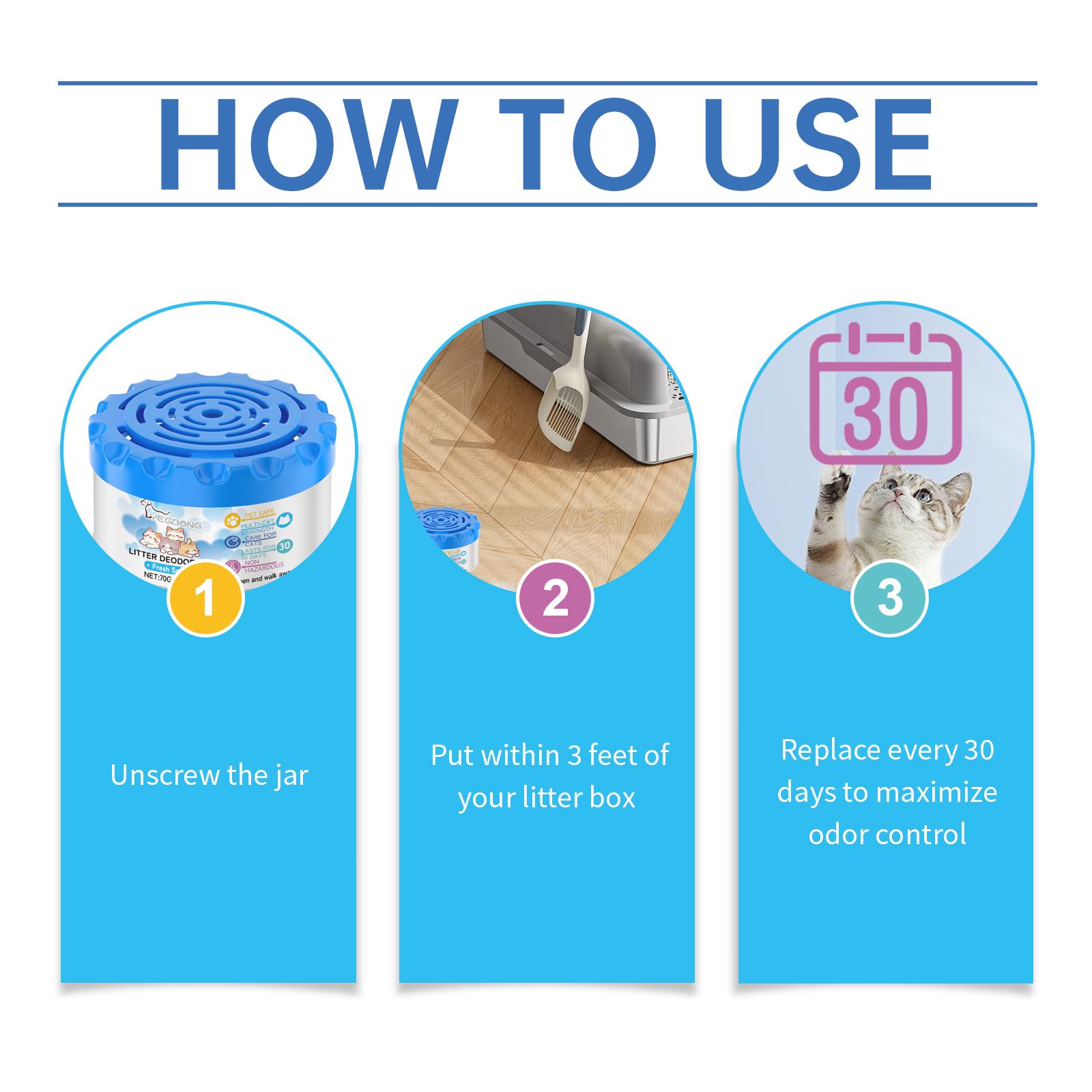 Cat litter odor remover canister - Cat feces and urine clean up of odors, fresh and pleasant fragrance, mild ingredients, toilet odor remover gel