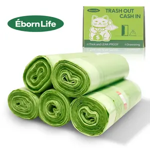 Drawstring 4 Gallon Trash Bags, 240 Pcs Tear-Free&Leak-Proof Durable Lucky Cat Theme for Pets Kitchen Bathroom Office Garbage Bags Home Supplies