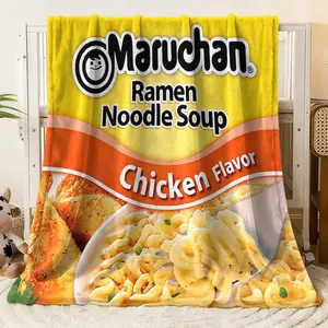 Funny Ramen Printed Flannel Blanket - Maruchan Noodle Soup Chicken Flavor Design Soft Warm Plush Throw for Bed Couch Sofa, Cozy All - Season Blanket with Vivid Food Pattern, Ideal for Living Roo
