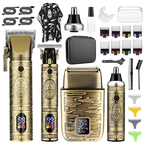 Professional Hair Trimmer Set, 1 Set Including Hair Clipper, Nose Hair Trimmer, Beard Trimmer, Comb Head, Cleaning Brush, Etc, Barber Kit for Home and Salon Use, Barber Equipment, Clippers for Men, Cordless Rechargeable Clippers, Cordless Trimmers Set