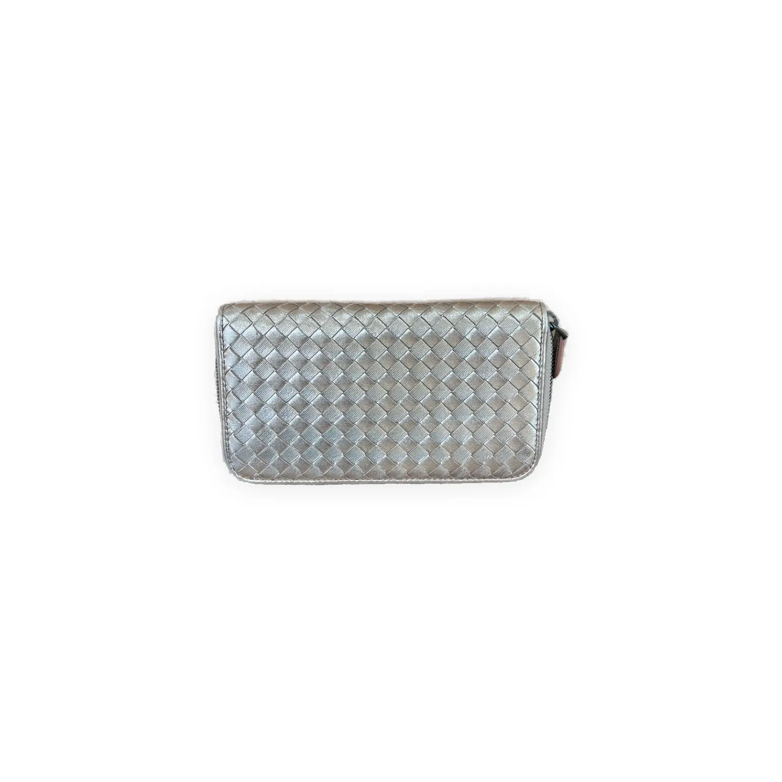 Pre-owned Intrecciato woven leather Small leather goods Bottega Veneta Intrecciato Zip Around Wallet metallic silver Pristine S013260605108
