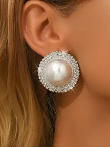 Elegant Large Pearl Rhinestone High Quality Earrings for Women, Perfect for Weddings Parties Evening Wear, Copper Chain Casual Style All Seasons Jewelry