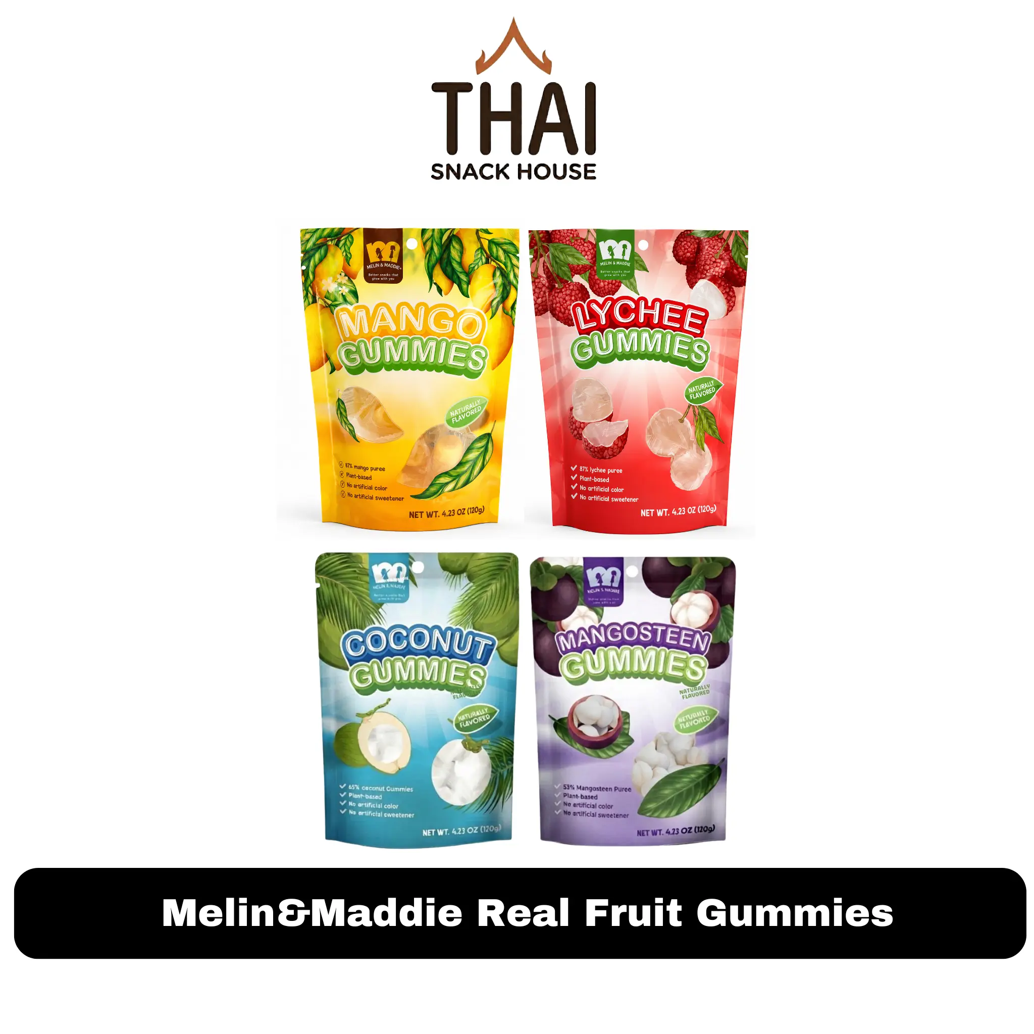 Melin & Maddie Tropical Fruit Gummies – Vegan Candy Made with 53%-65% Real Fruit Puree – Plant-Based, Guilt-Free Sweet Snack Candy Fruit Sweet Bonbon Chewy Bonbon Coconut Fruity