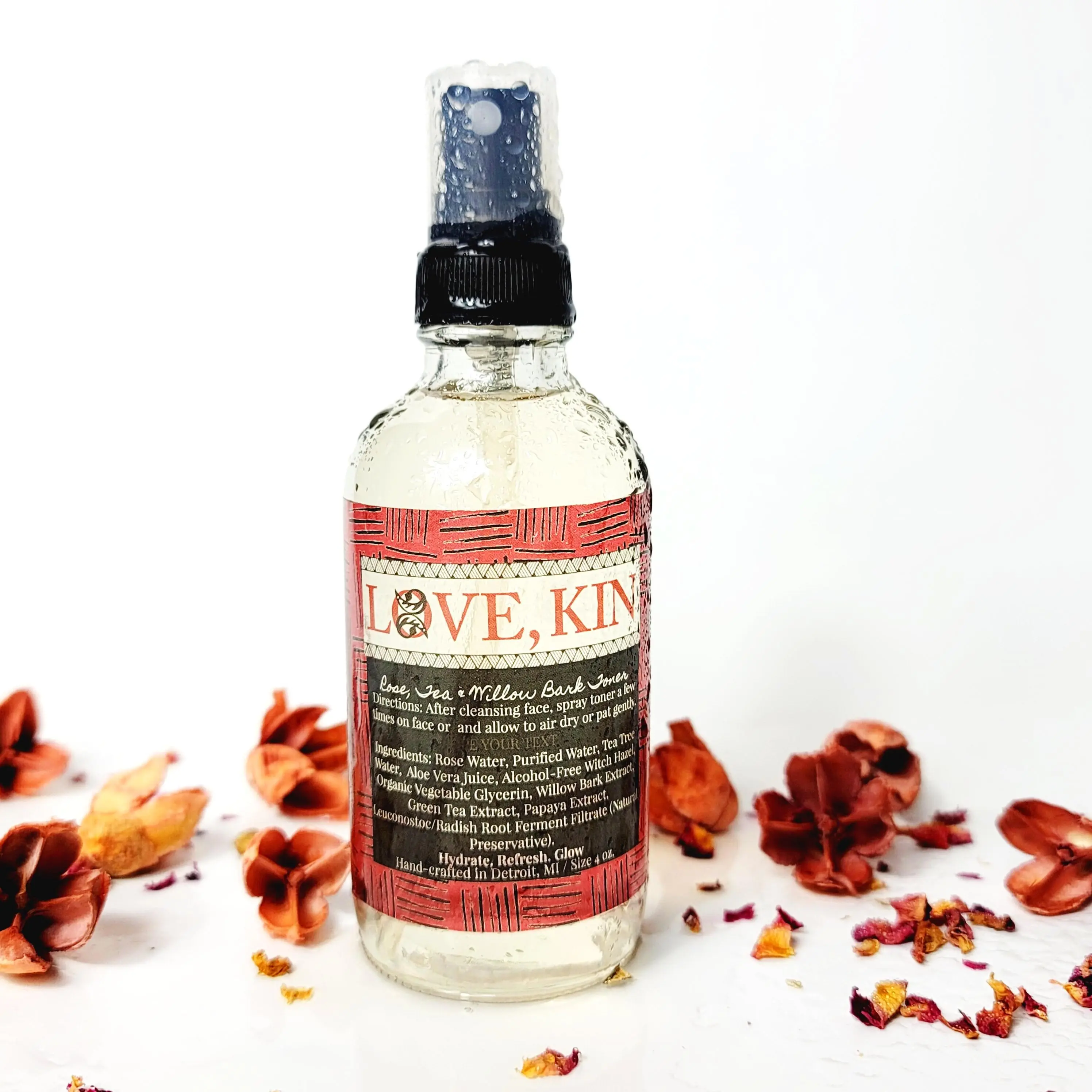 Calming Rose Scented Facial Toner Mist Bottle - Hydrate, Oil Control, Acne Care Formula with Lavender, Willow Bark, Rosemary Water, Tea Tree - Handmade 4 fl oz Spray for Face/Hair, All Skin Types, Moisture, 113G Liquid, Rose/Lavender, All Skins