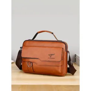 Men's Large PU Leather Messenger Bag, Versatile Shoulder Sling Briefcase & Hand Carry Tote for Business and Laptop