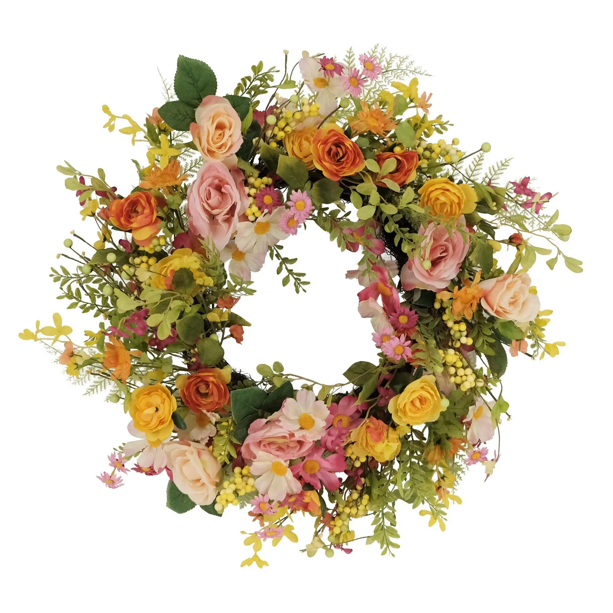 Puleo 24" Rose Dogwood Daisy Floral Spring Wrea  th