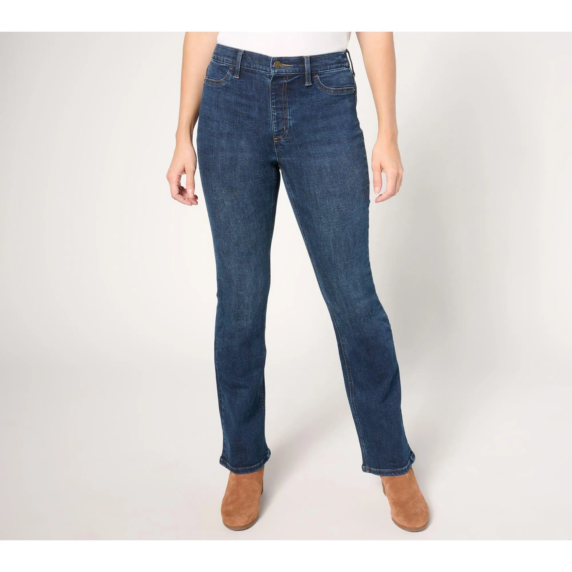 Denim & Co. Petite Indigo Easy Stretch Baby Bootcut Jean