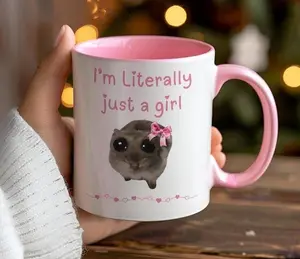 [Sale Up To 50%] I'm Just a Girl Mug, Sad Hamster Mug, Literally Just a Girl TikTok Meme Cup, Viral TikTok Gift for Her, Cute Funny Gift for Girlfriend, 11oz ceramic accent mug