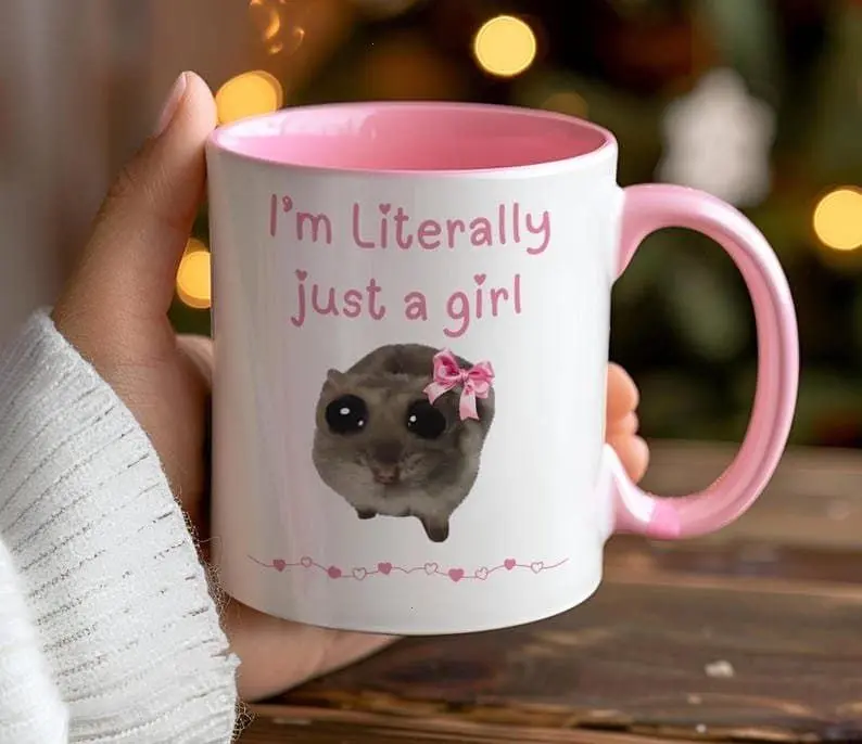 [Sale Up To 50%] I'm Just a Girl Mug, Sad Hamster Mug, Literally Just a Girl TikTok Meme Cup, Viral TikTok Gift for Her, Cute Funny Gift for Girlfriend, 11oz ceramic accent mug